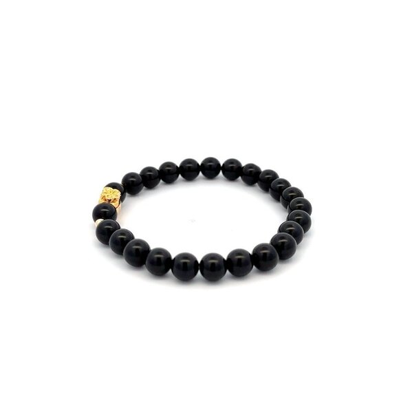 18K Gold Money Bag Lucky Charm Beads Bracelet Gemstones Natural Black Tourmaline - Picture 3 of 5